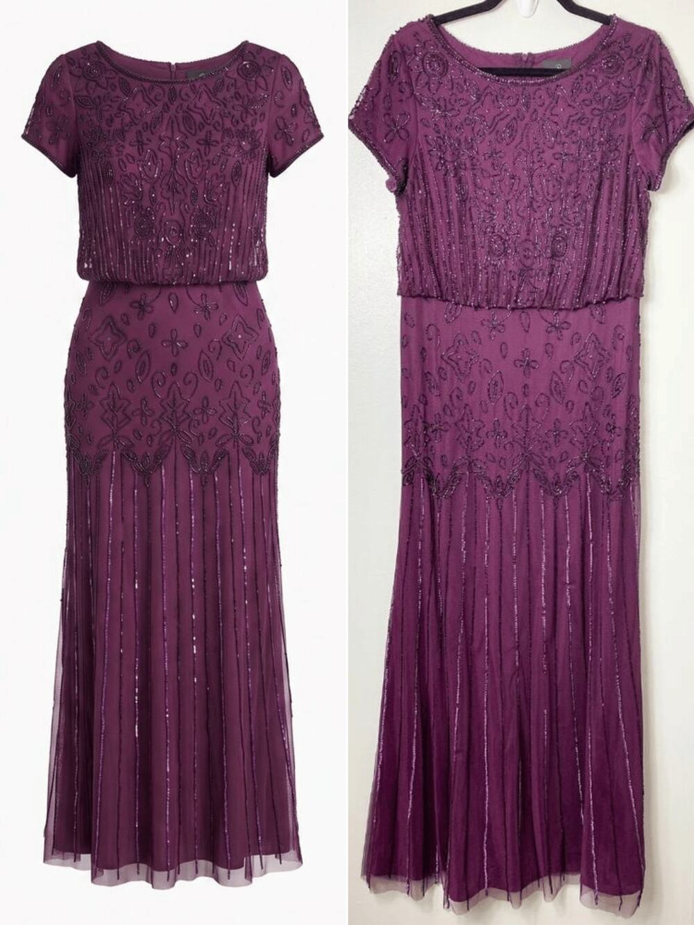 Adrianna Papell Purple Dress Sequin Beaded Mother of the Bride Wedding Guest